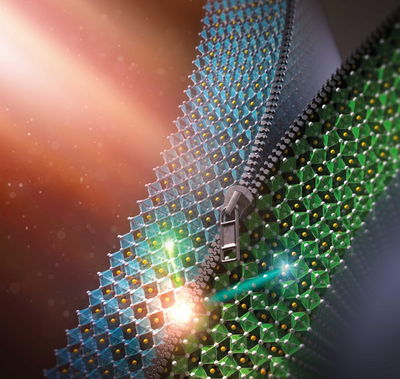computer generated image depicting two crystalline grids being zipped together by a zipper.