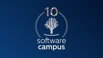 graphic with text '10 software campus' and a tree