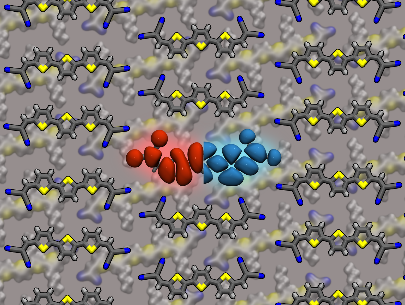illustration of different molecules against a crystal structure